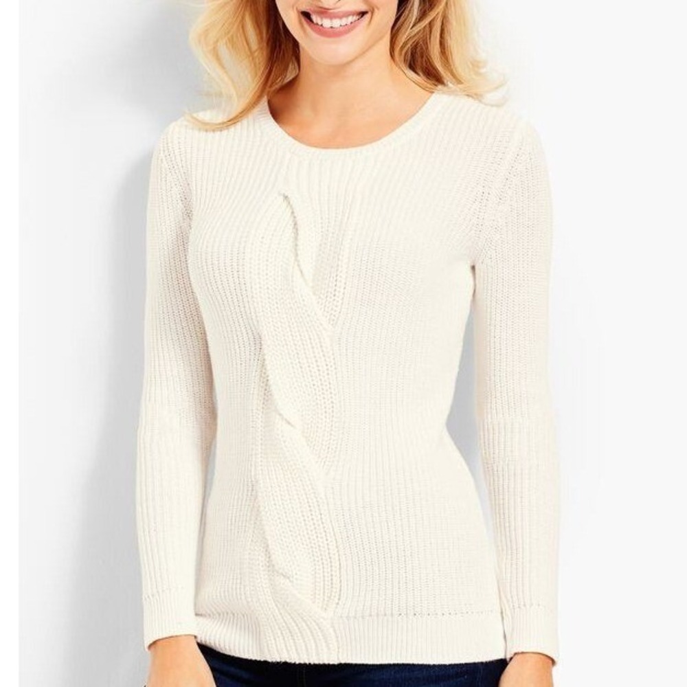 Talbots 100%‎ Cotton Cream Cable Knit Sweater (XL)